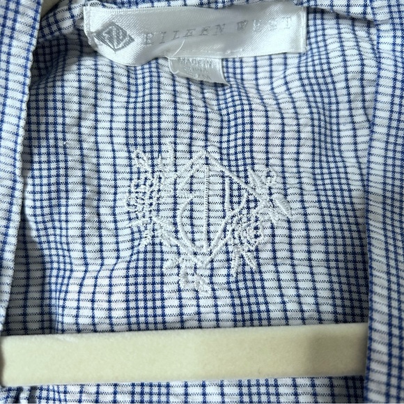 Eileen West Blue Off White Plaid Stripe Robe 3/4 Sleeves Size Small Medium - Picture 11 of 15